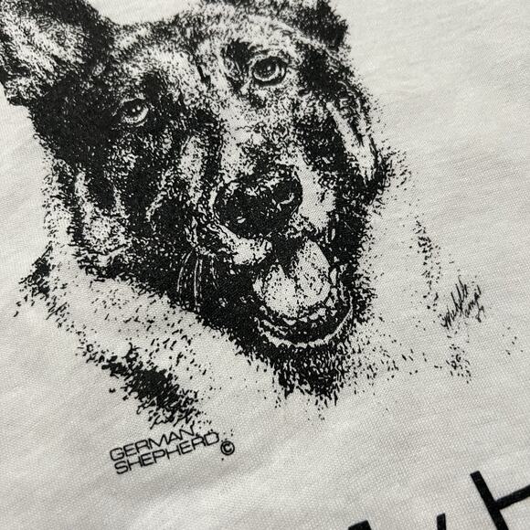 VTG German Shepherd T Shirt White Long Sleeve 90s "I Love My Human" Dog Puppy M - Picture 4 of 5